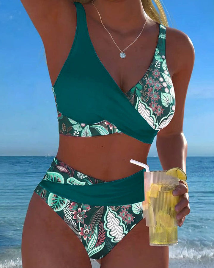 Bikini Kontrast Barva Modni Cvetlični