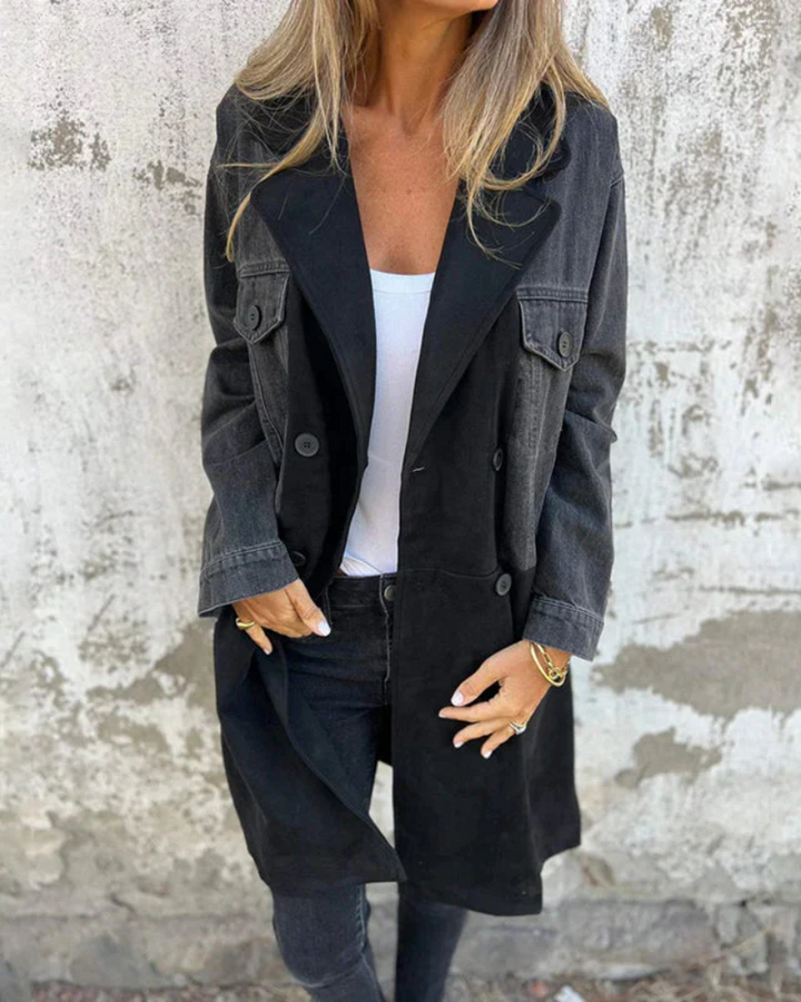 Sara - Denim in camel barva plašča