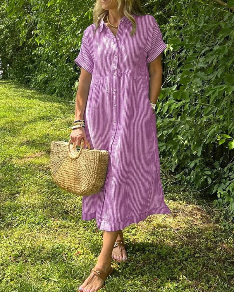 Anorea - Elegantna črtasta Obleka