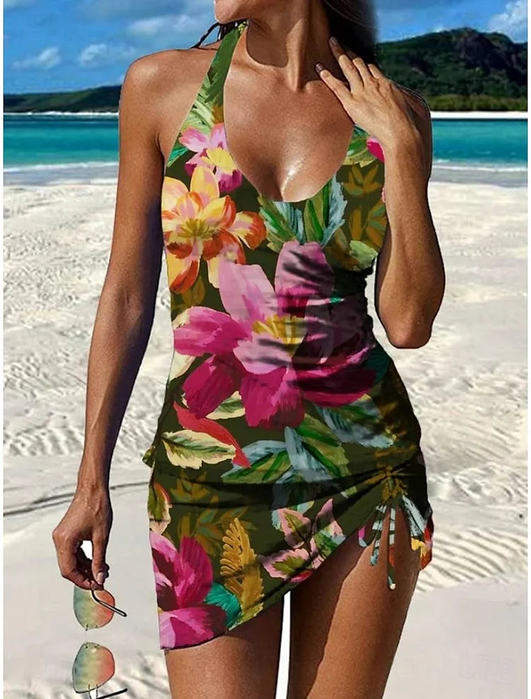 Fiesta – Grafični cvetlični tankini s kratkimi hlačami, učinek ravnega trebuha