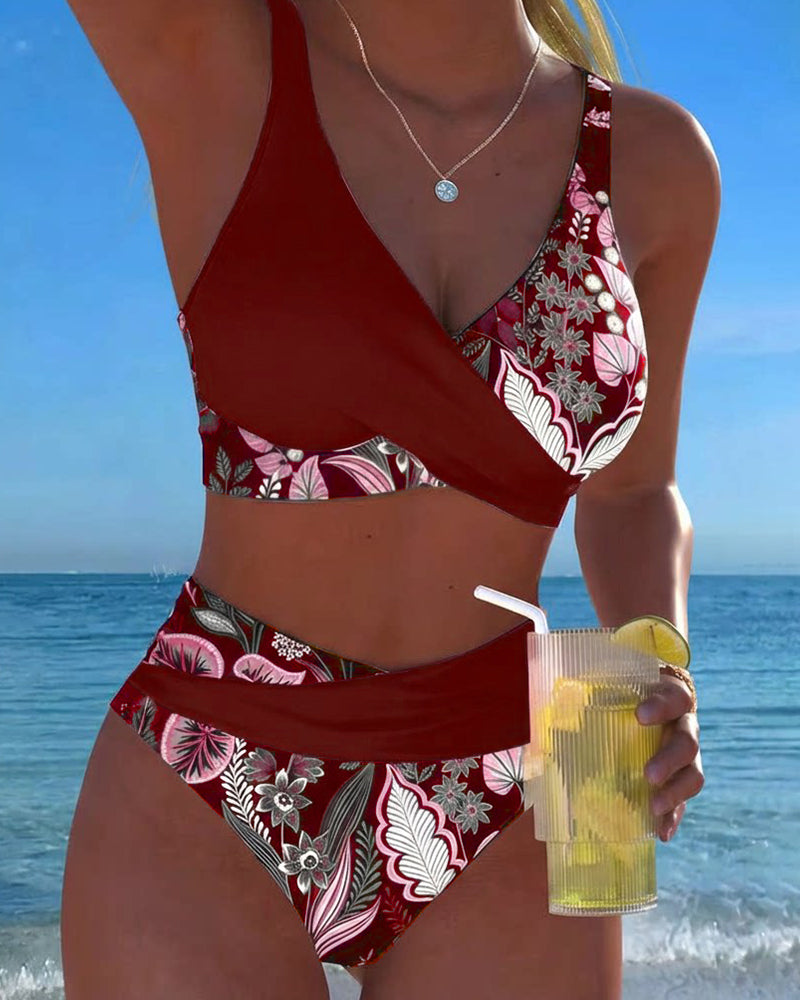Bikini Kontrast Barva Modni Cvetlični