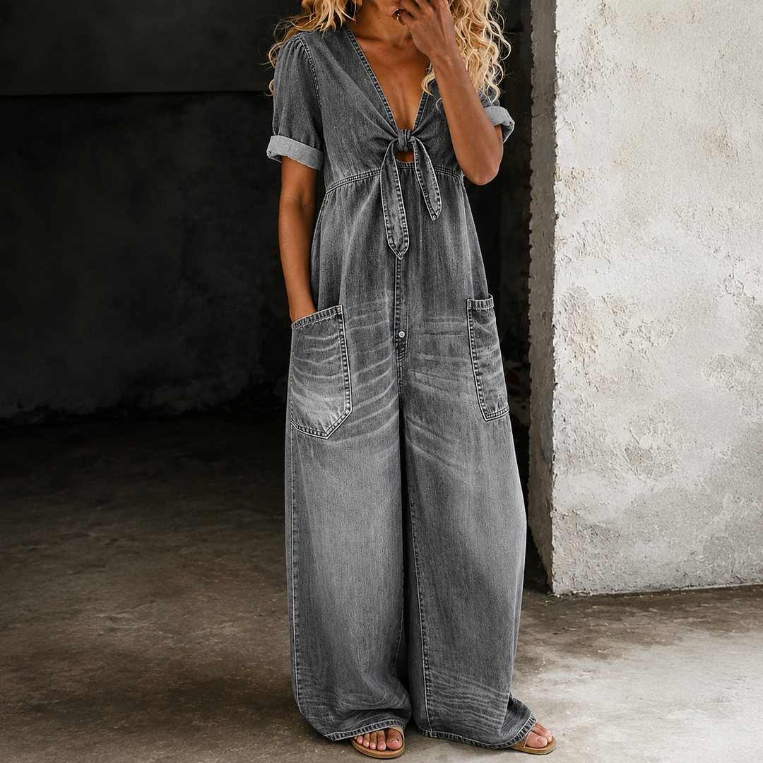 Alenka | Denim kombinezon s širokimi hlačami