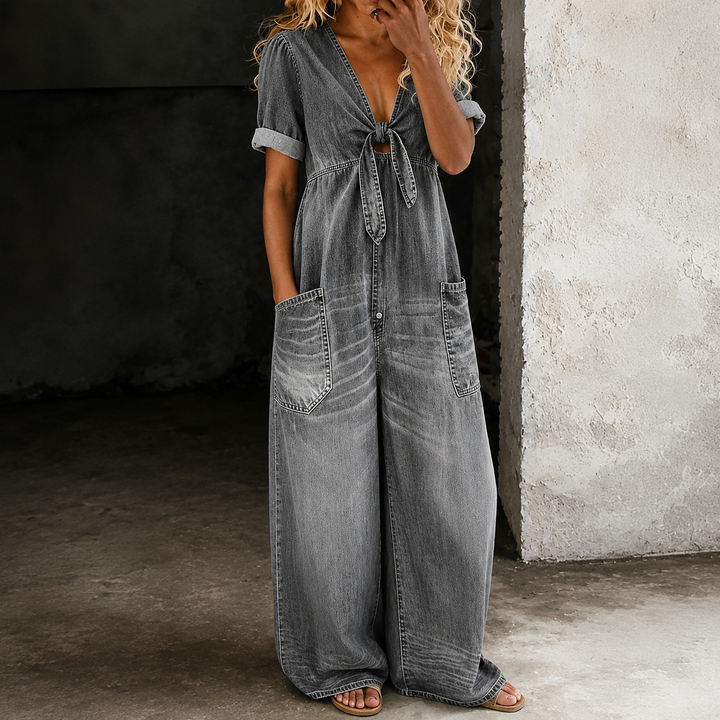 Alenka | Denim kombinezon s širokimi hlačami