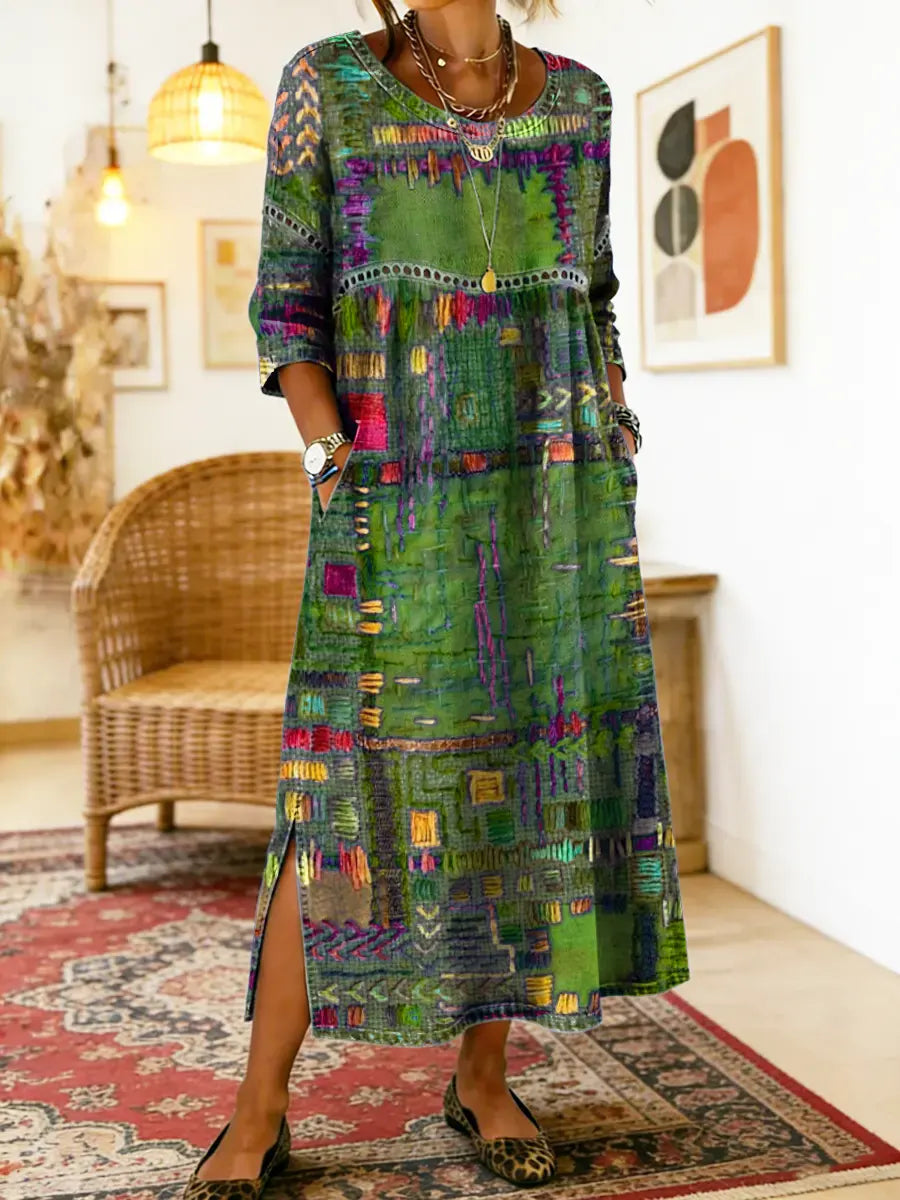 Marija | Denim obleka s etničnim patchwork