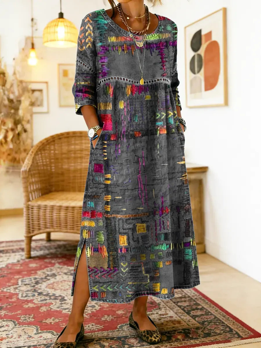 Marija | Denim obleka s etničnim patchwork