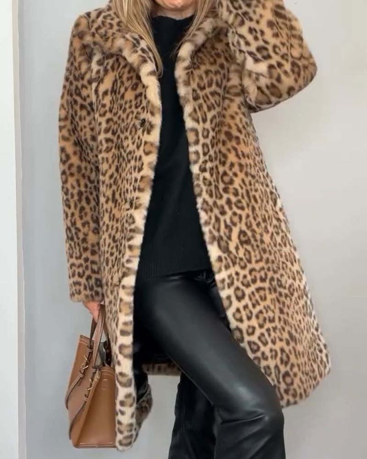 LEIA - Mehka dolga plašč z leopardjim vzorcem