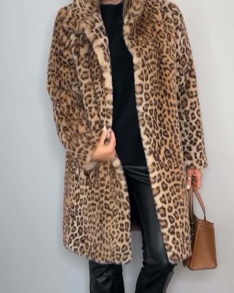 LEIA - Mehka dolga plašč z leopardjim vzorcem
