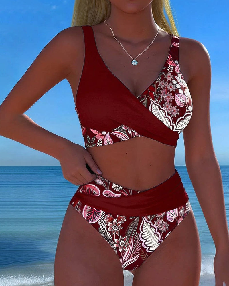 Bikini Kontrast Barva Modni Cvetlični