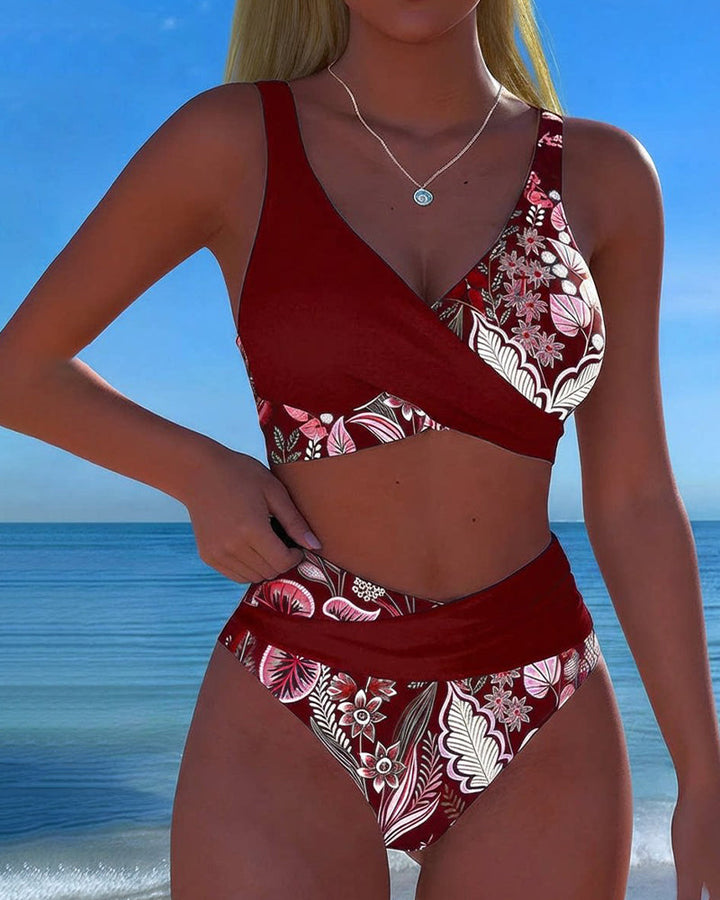 Bikini Kontrast Barva Modni Cvetlični