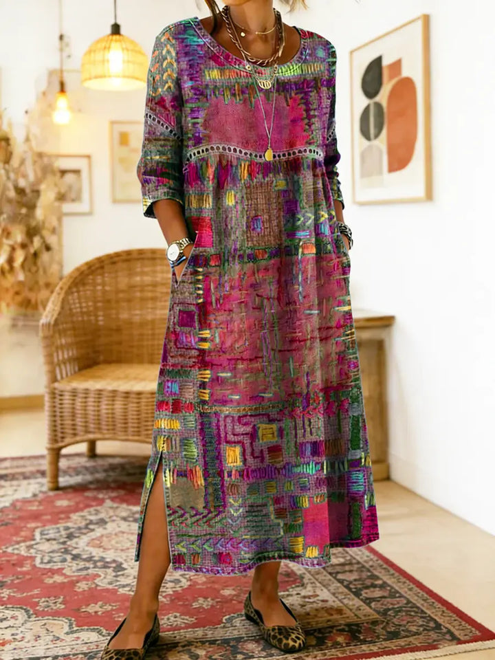 Marija | Denim obleka s etničnim patchwork