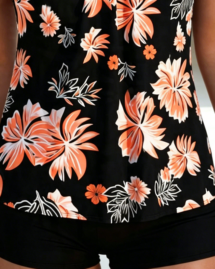 Tankini, ki pokriva trebuh, z vzorcem