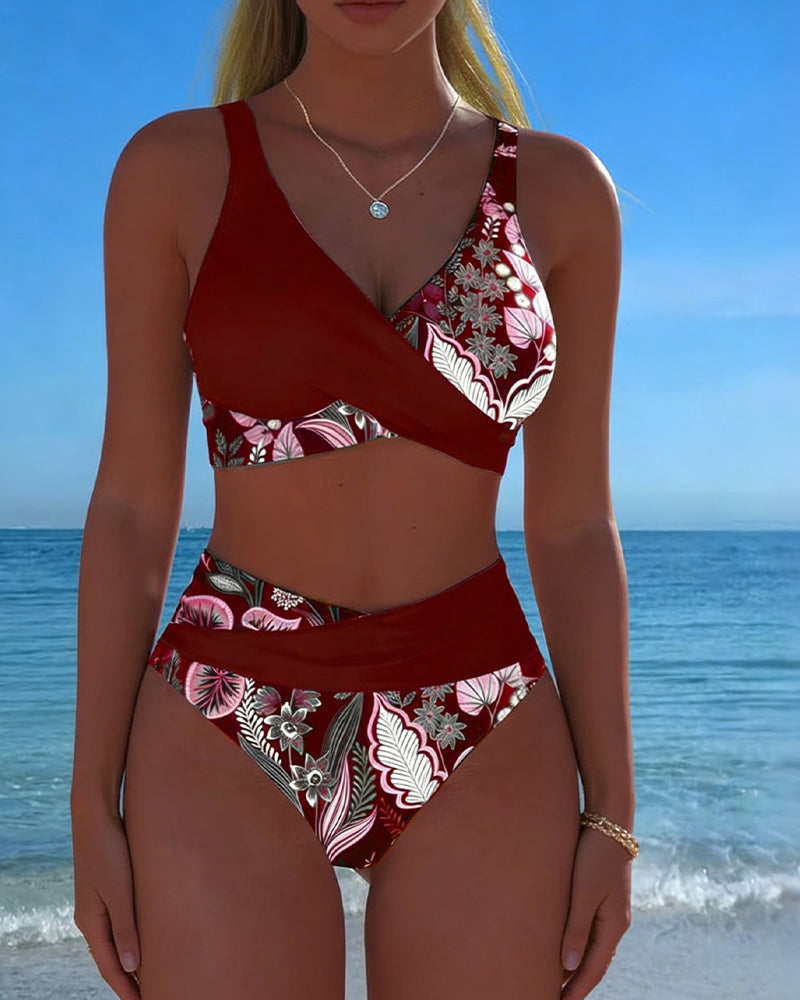 Bikini Kontrast Barva Modni Cvetlični