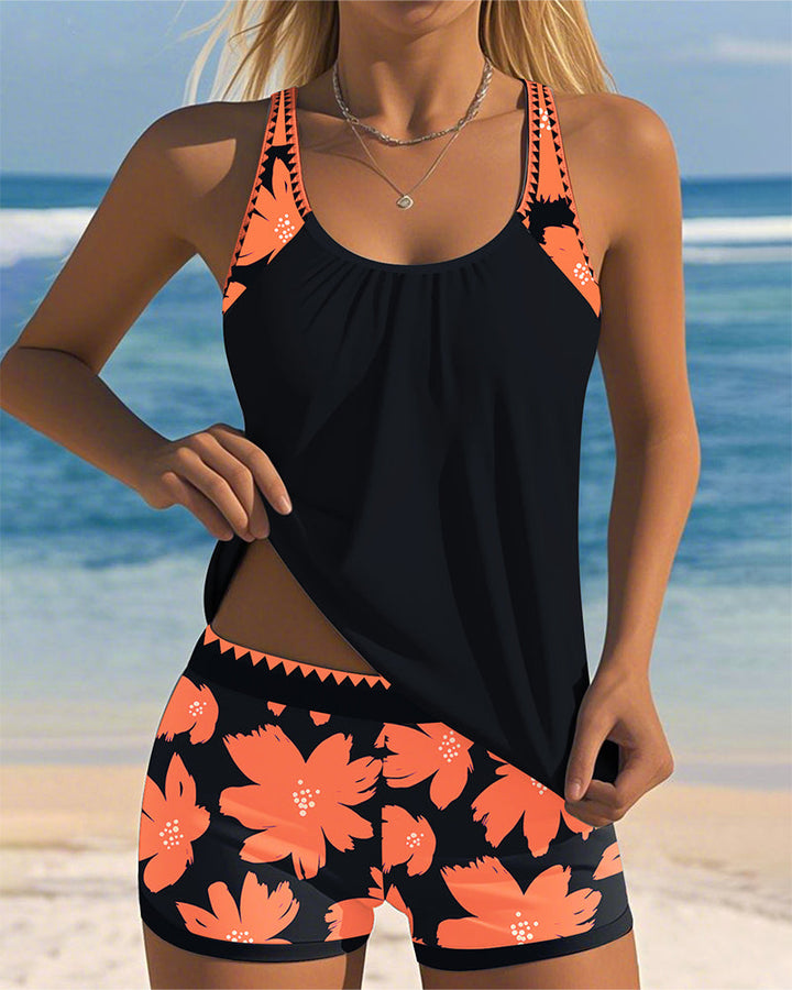 Tankini Décolleté V Obliki Črke U Brez Rokavov S Potiskom Boxer