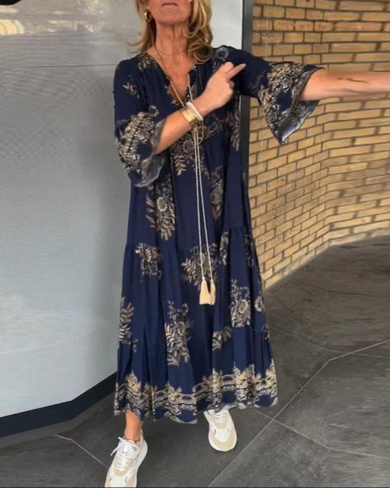 ANNE - VINTAGE CASUAL V-NECK DRESS