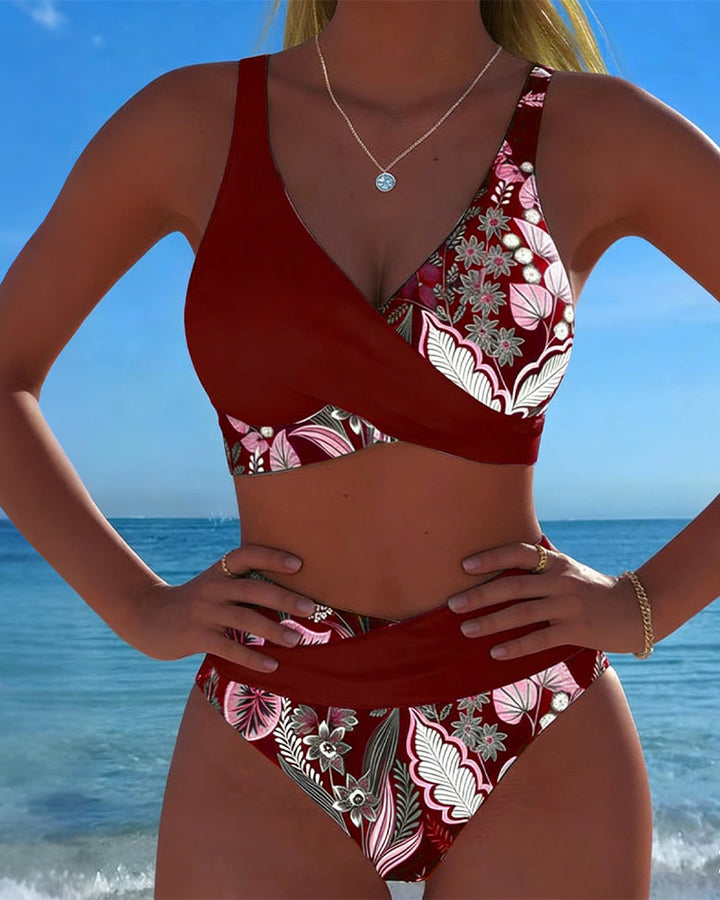 Bikini Kontrast Barva Modni Cvetlični
