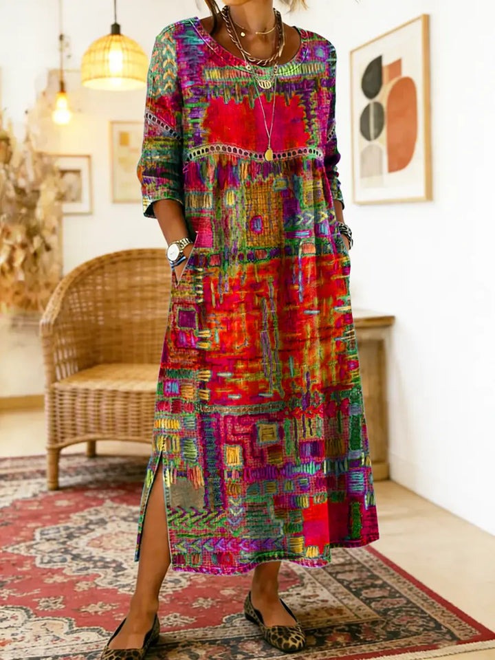 Marija | Denim obleka s etničnim patchwork