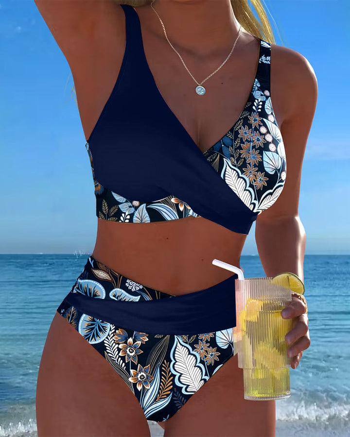 Bikini Kontrast Barva Modni Cvetlični