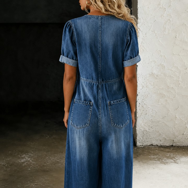 Alenka | Denim kombinezon s širokimi hlačami