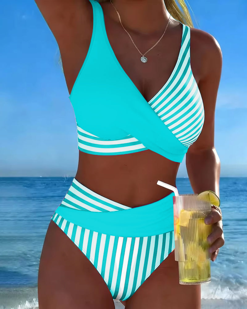 Prepleteno črtasto bikini