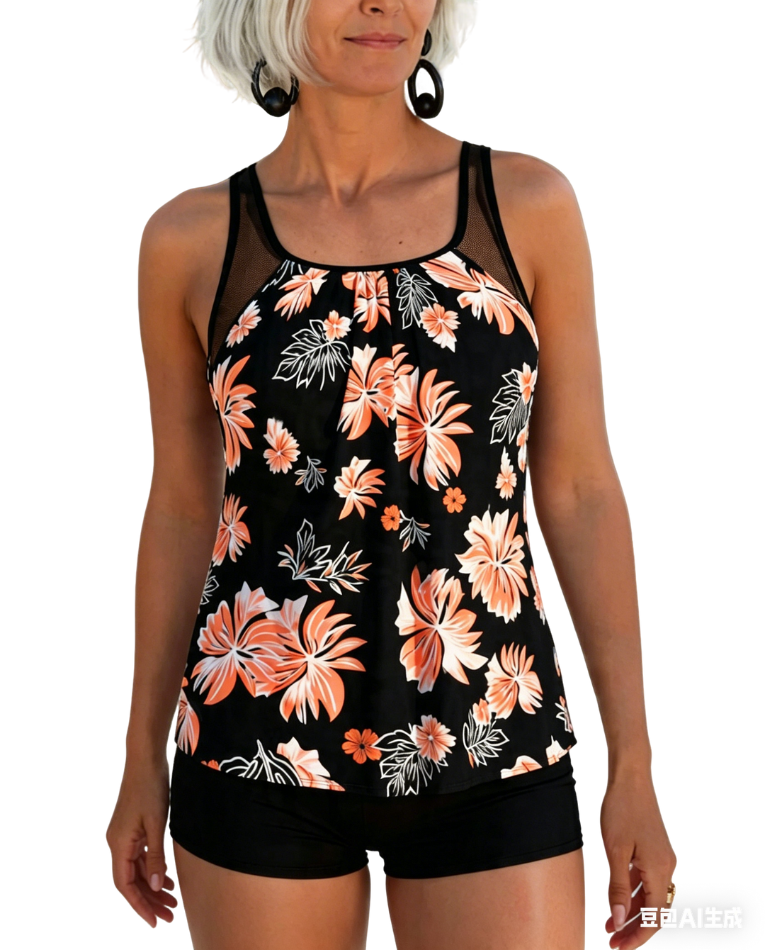 Tankini, ki pokriva trebuh, z vzorcem