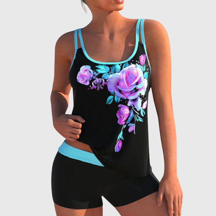 Flor – Cvetlični tankini s kratkimi hlačami, učinek ravnega trebuha