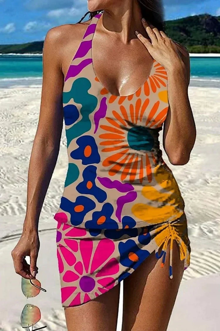 Fiesta – Grafični cvetlični tankini s kratkimi hlačami, učinek ravnega trebuha