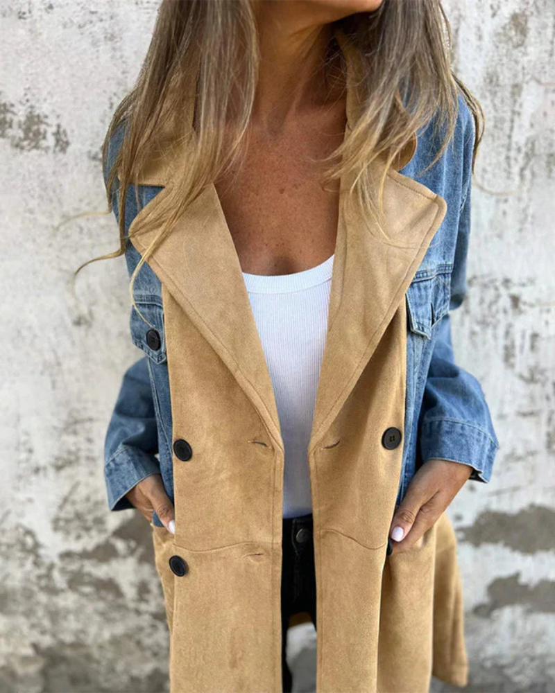 Sara - Denim in camel barva plašča