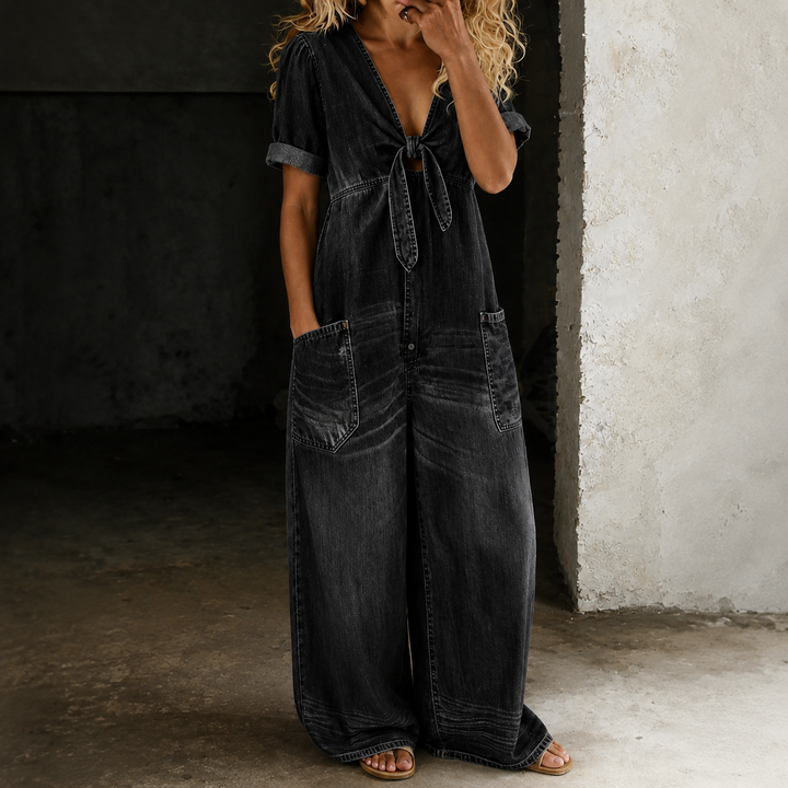 Alenka | Denim kombinezon s širokimi hlačami