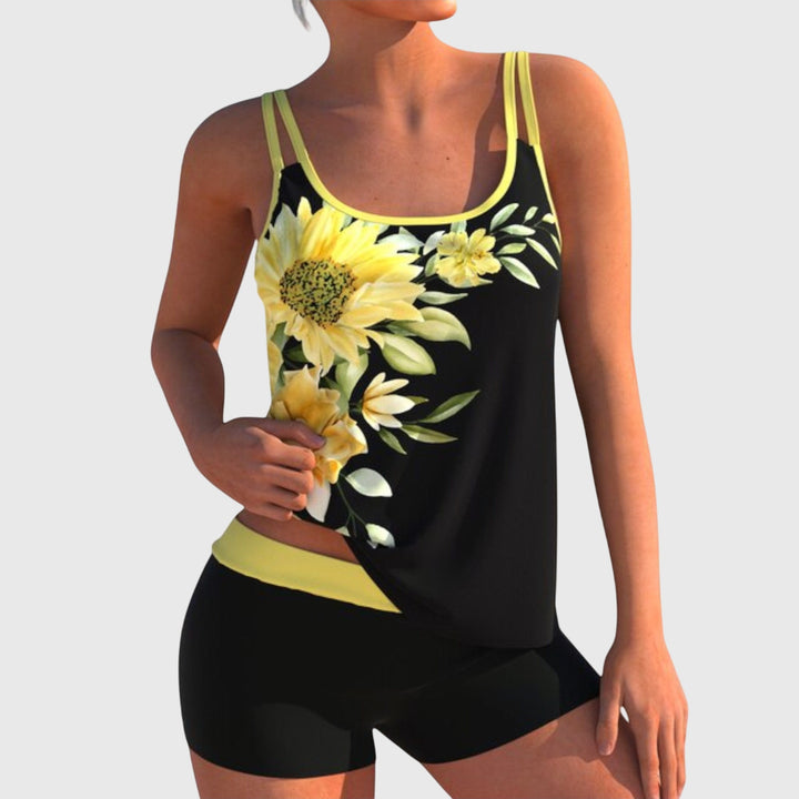 Flor – Cvetlični tankini s kratkimi hlačami, učinek ravnega trebuha
