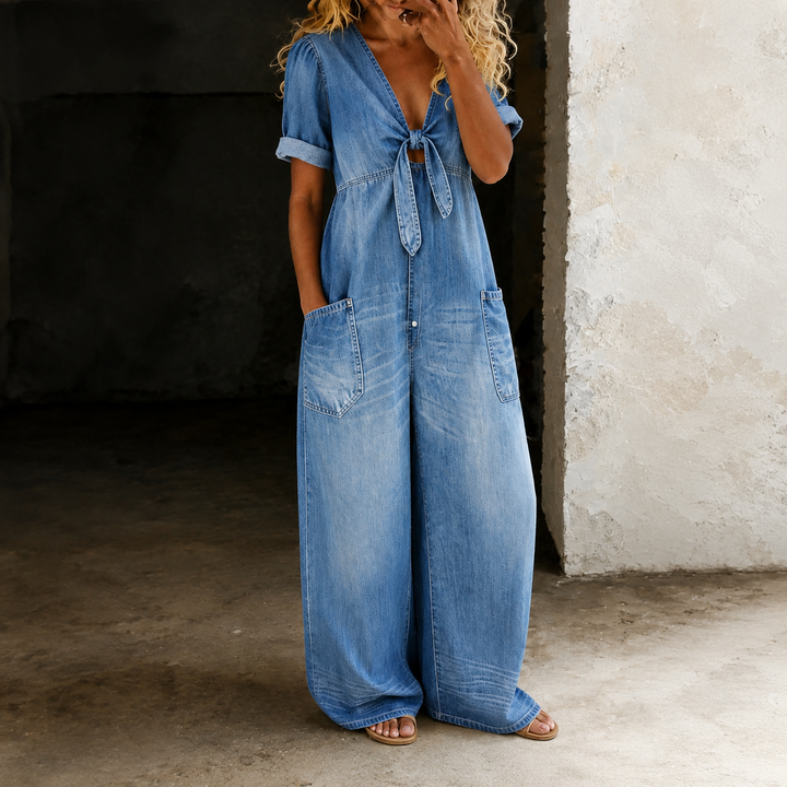 Alenka | Denim kombinezon s širokimi hlačami