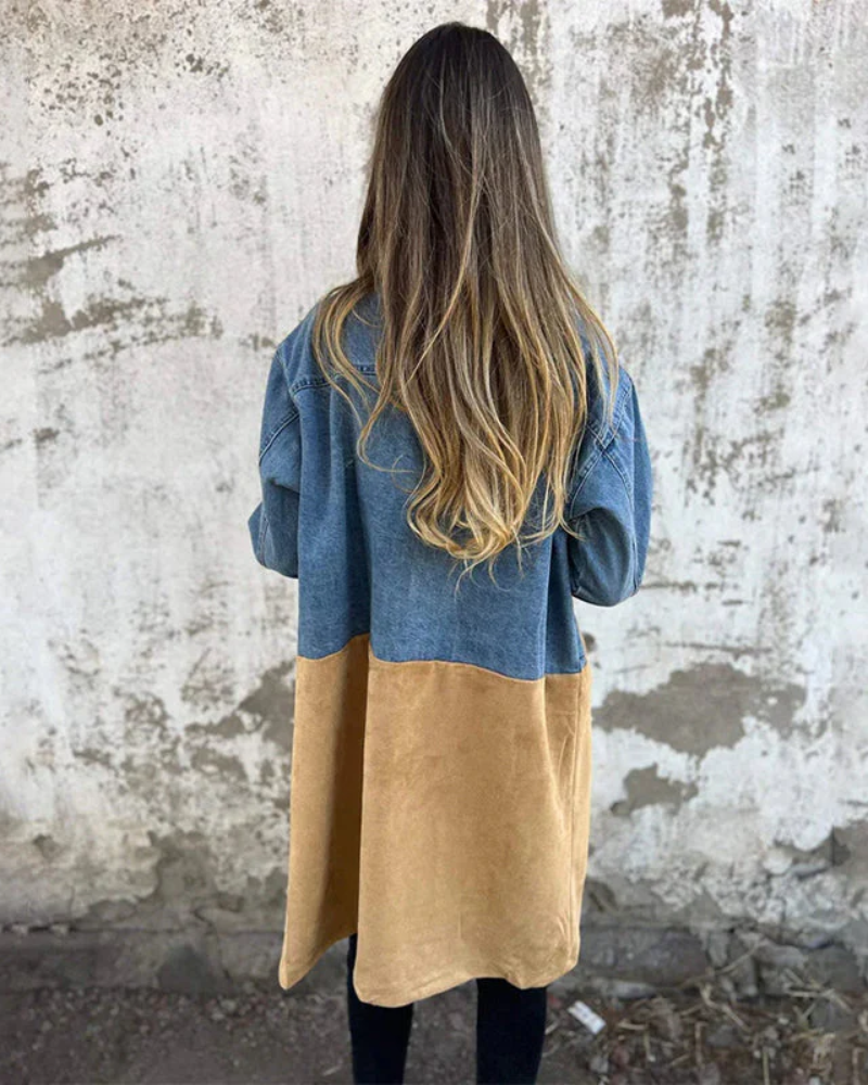 Sara - Denim in camel barva plašča