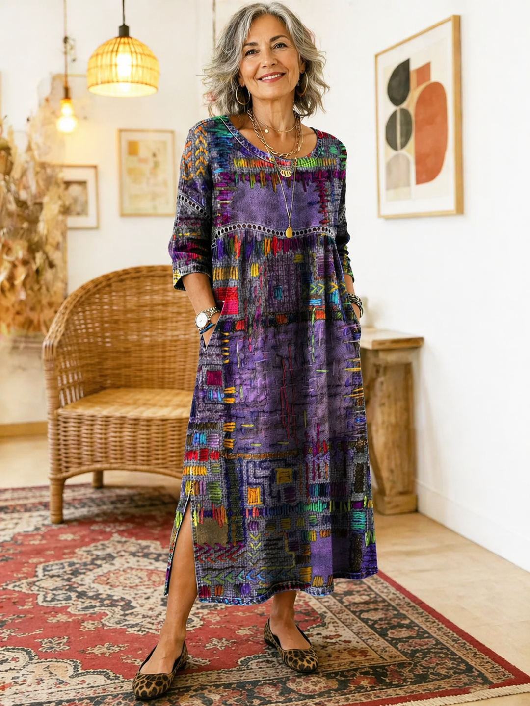 Marija | Denim obleka s etničnim patchwork