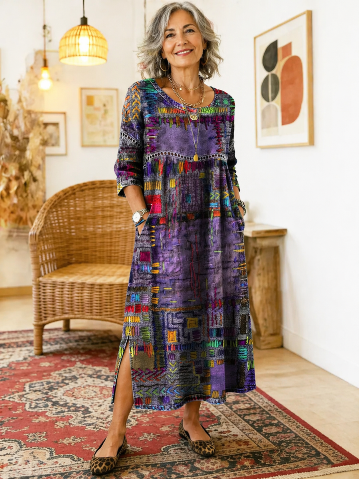 Marija | Denim obleka s etničnim patchwork