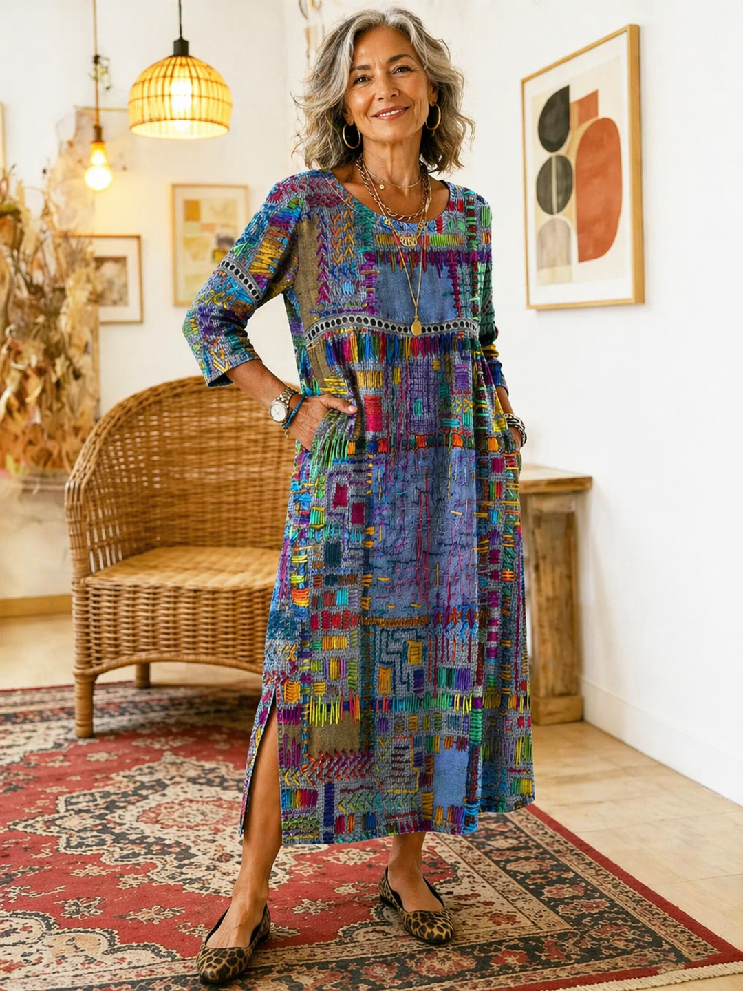 Marija | Denim obleka s etničnim patchwork