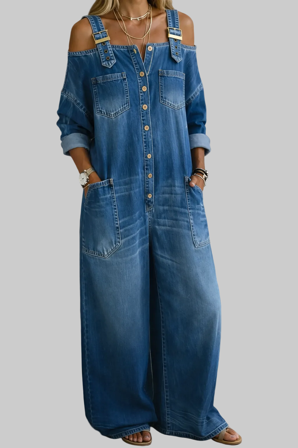 Sophia | Denim kombinezon z razkritimi rameni