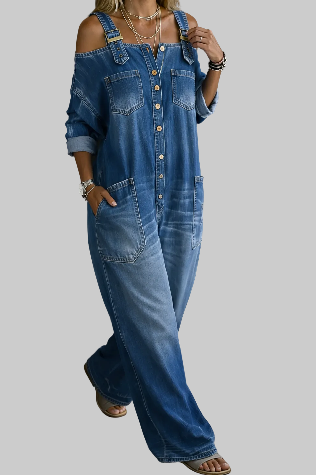 Sophia | Denim kombinezon z razkritimi rameni
