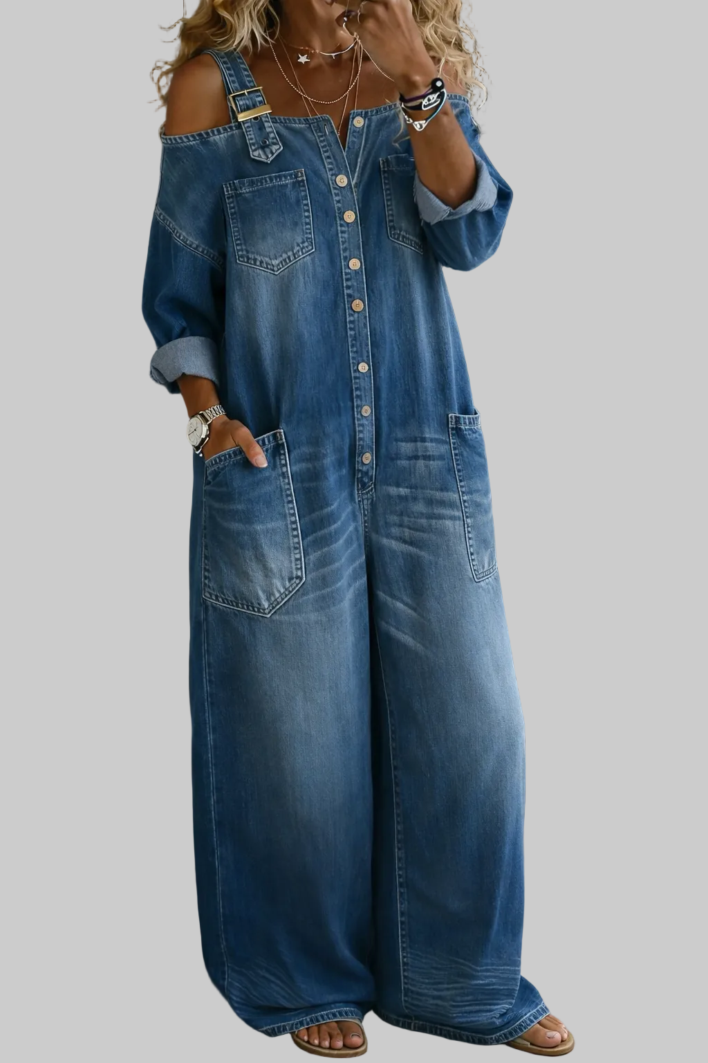 Sophia | Denim kombinezon z razkritimi rameni