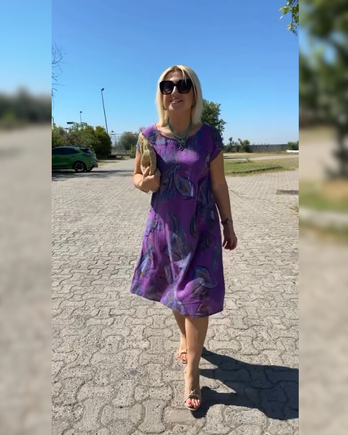 Hazal™ - Obleka z okroglim izrezom in elegantnim potiskom