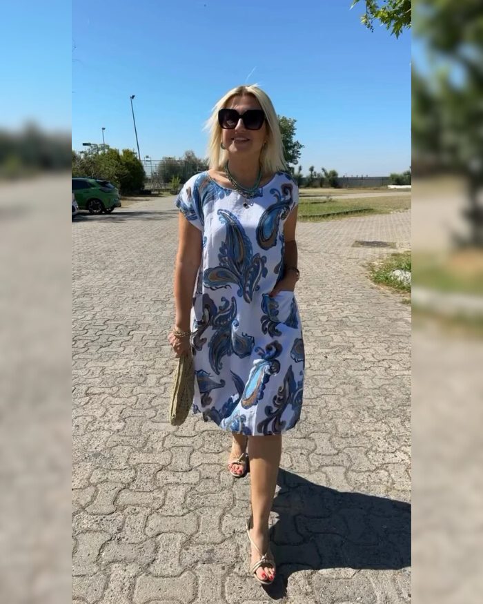 Hazal™ - Obleka s krožnim izrezom in čudovitim potiskom