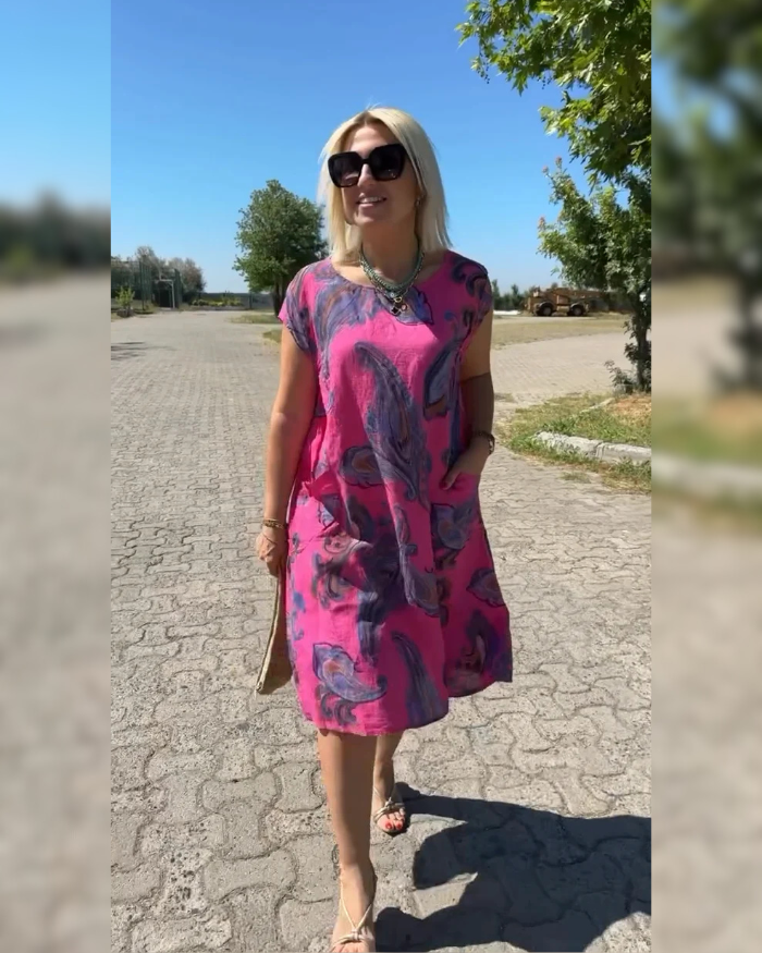 Hazal™ - Obleka s krožnim izrezom in čudovitim potiskom