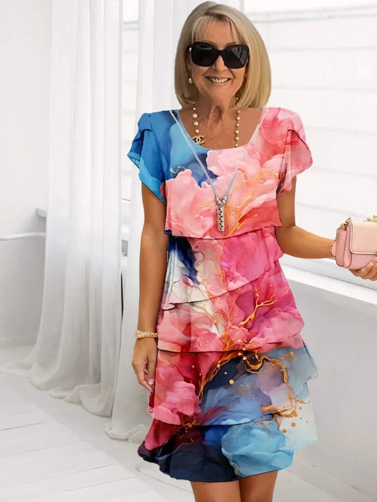 Adèle – Elegantna obleka s fluidnimi volani