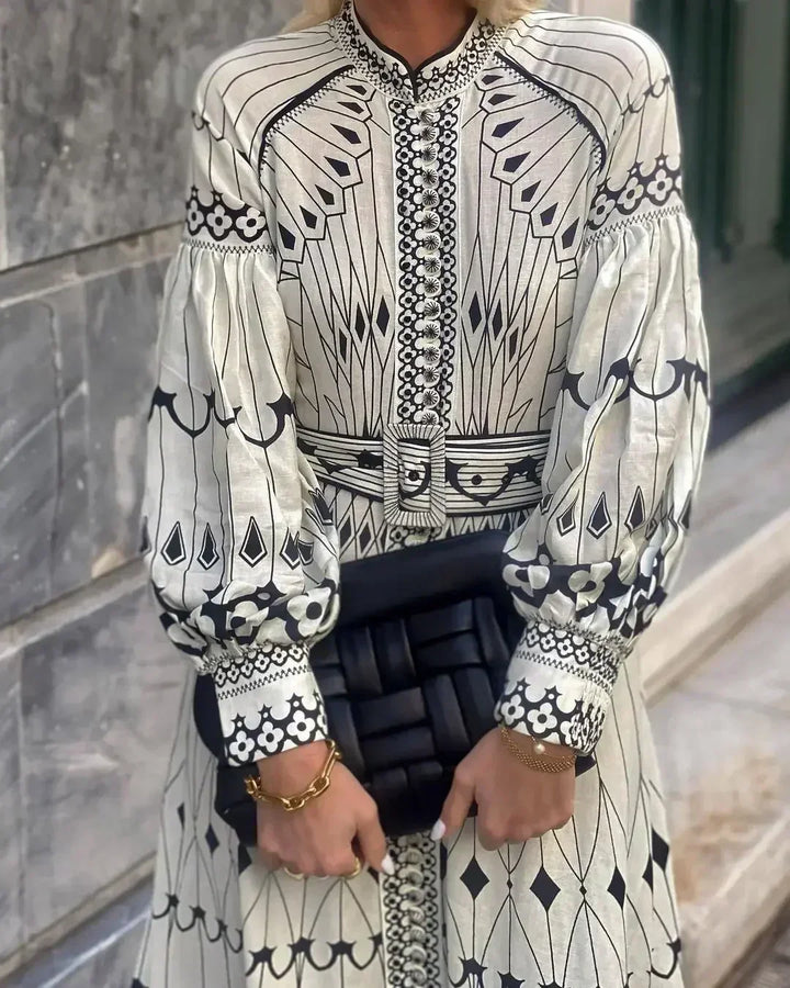 Eulalia - Boho Retro Stojni Ovratnik Obleka
