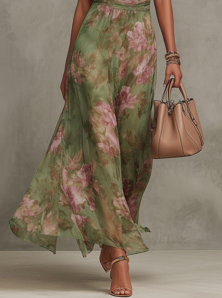 Serena — Eleganten Maxi Oblek v Chiffonu z Ameriškim Izrezom