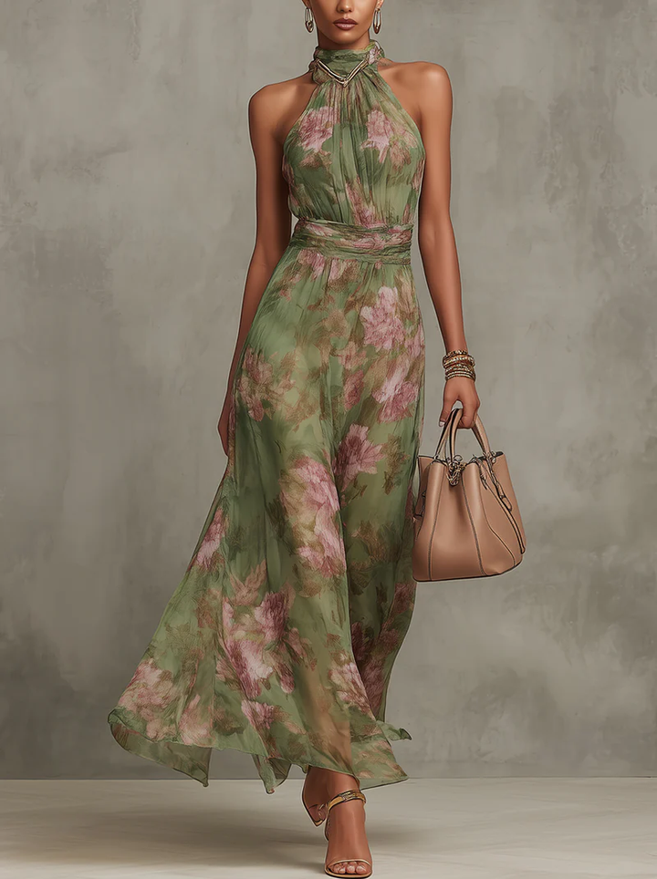 Serena — Eleganten Maxi Oblek v Chiffonu z Ameriškim Izrezom