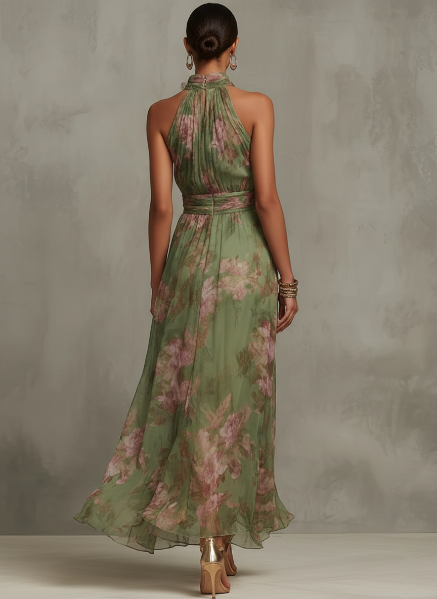 Serena — Eleganten Maxi Oblek v Chiffonu z Ameriškim Izrezom