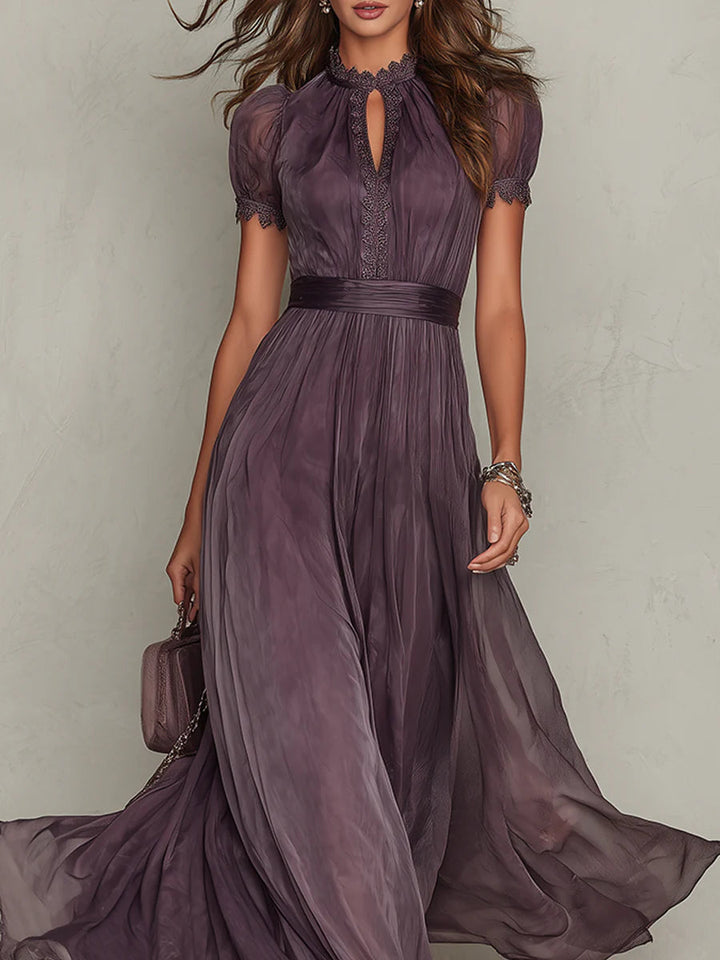 Flavia | Eleganten Maxi Oblek v Vijolični Chiffon s Cut-Out