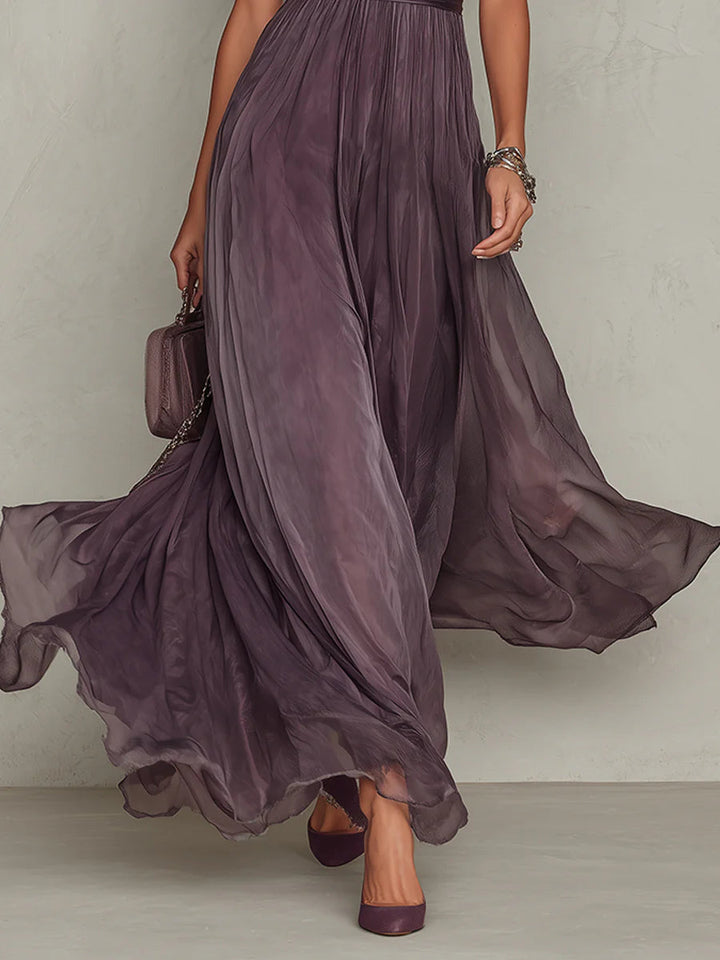 Flavia | Eleganten Maxi Oblek v Vijolični Chiffon s Cut-Out