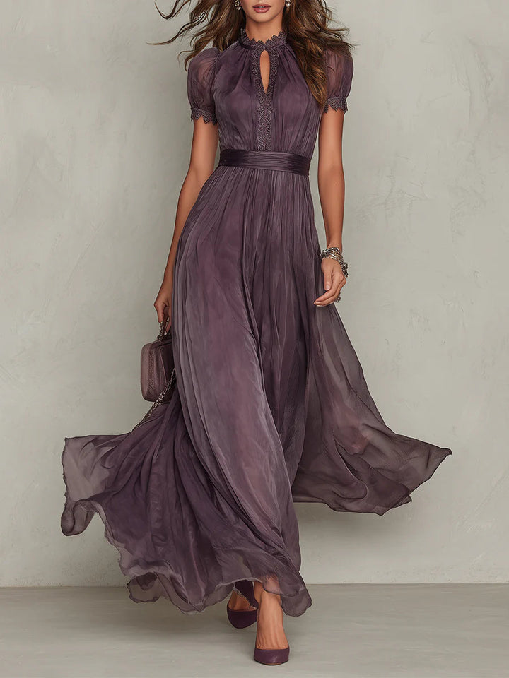 Flavia | Eleganten Maxi Oblek v Vijolični Chiffon s Cut-Out