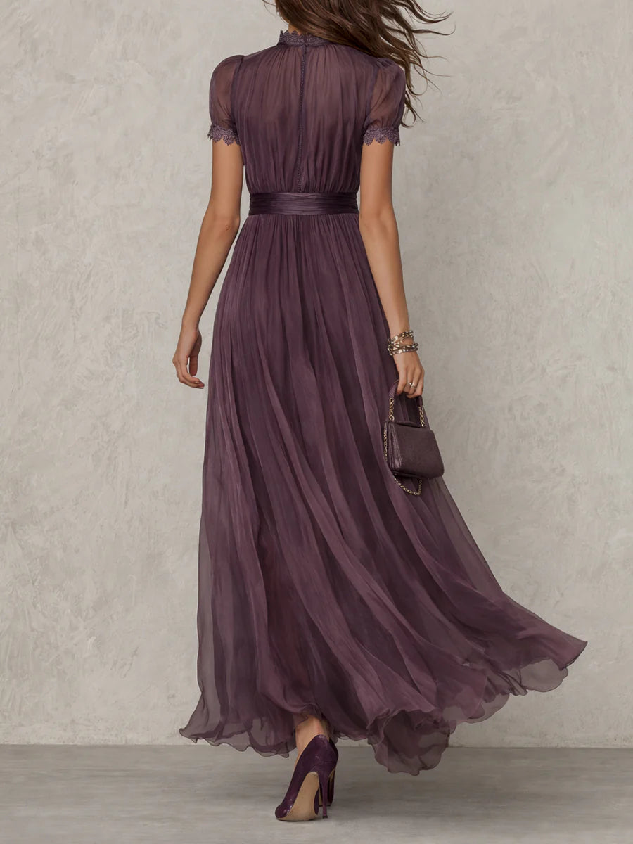 Flavia | Eleganten Maxi Oblek v Vijolični Chiffon s Cut-Out