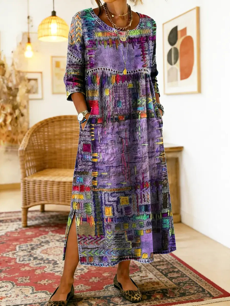 Marija | Denim obleka s etničnim patchwork
